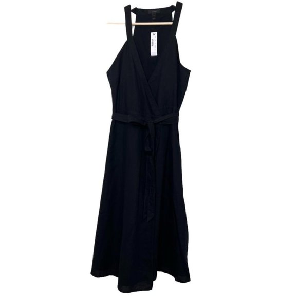 J Crew Womens Size Small Linen Wrap Dress Sleeveless Black NEW Coastal Cotton - Picture 1 of 10